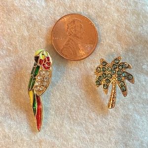 Palm Tree & Parrot Jeweled Stud Earring Set